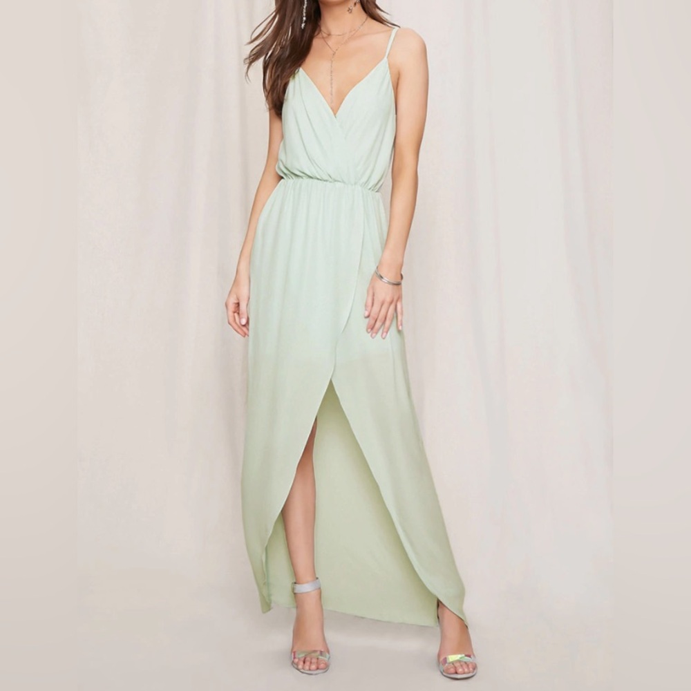 Sage Green Pretty By Rory Surplice Dress in Seafoam Size S